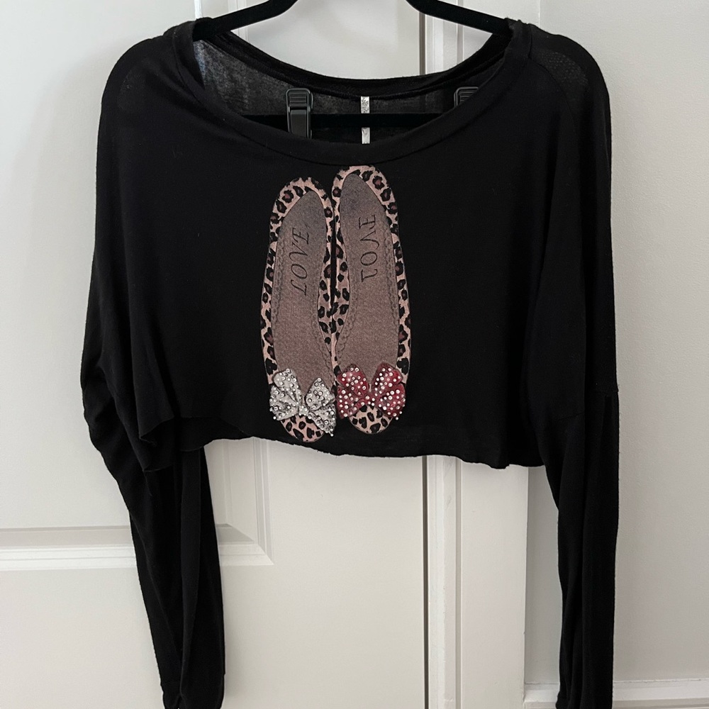 JC Fits Inc Black Pink Tan Studded Love Slippers Long sleeve Cropped Shirt